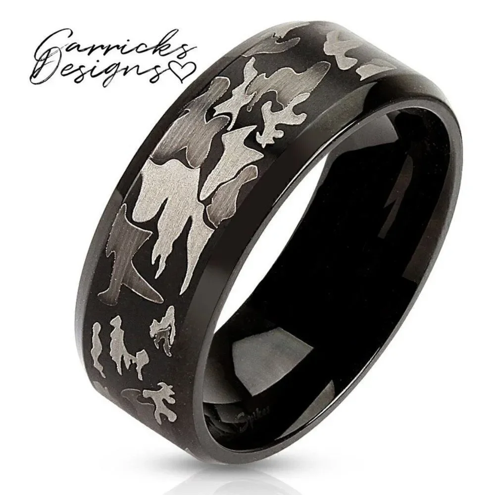 Men's Urban Black and Grey Camo Wedding Ring Band - Camouflage Wedding Ring - Picture 8 of 8